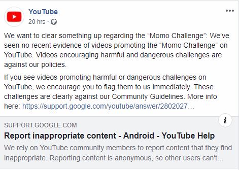 YouTube respond to Momo